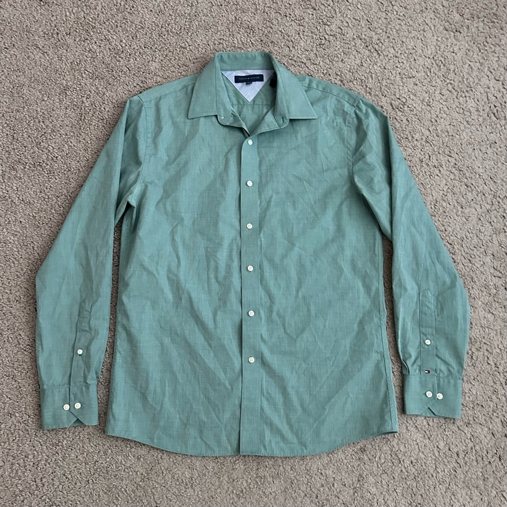 Tommy Hilfiger Mens 15.5 34-35 Green Button Up Shirt